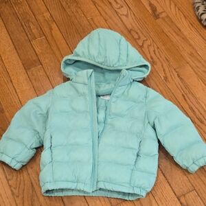 Uniqlo Kids Light Aqua Hooded Puffer Jacket